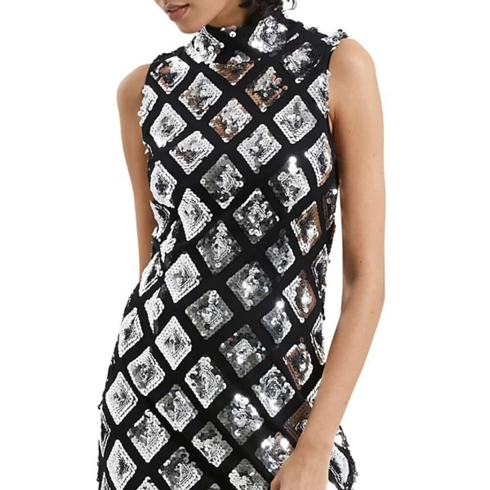 NWT French Connection black dress with silver diamond sequins, size 4 - Picture 11 of 13